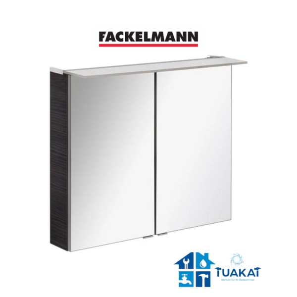 Fackelmann Spiegelelemente Spiegelschrank - 80 cm, LED-Paneelleuchte, 2 Türen, 2 Glaseinlegeböden - Dark Oak