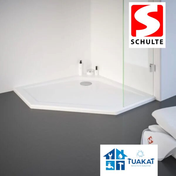 Schulte Duschwanne aus Sanitär-Acryl, extra-flach - Fünfeck, Alpinweiß, 90x90x3,5cm