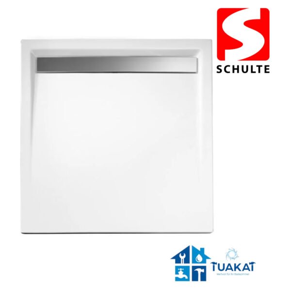 Schulte Duschwanne aus Sanitär-Acryl, extra-flach mit Rinne - Quadrat, Alpinweiß, 100x100x2,5cm