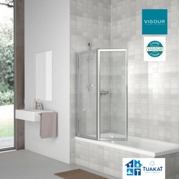 Vigour Badewannenfaltwand 2tlg. 1.0 1100x1400mm silber matt ESG klar VIGOUR